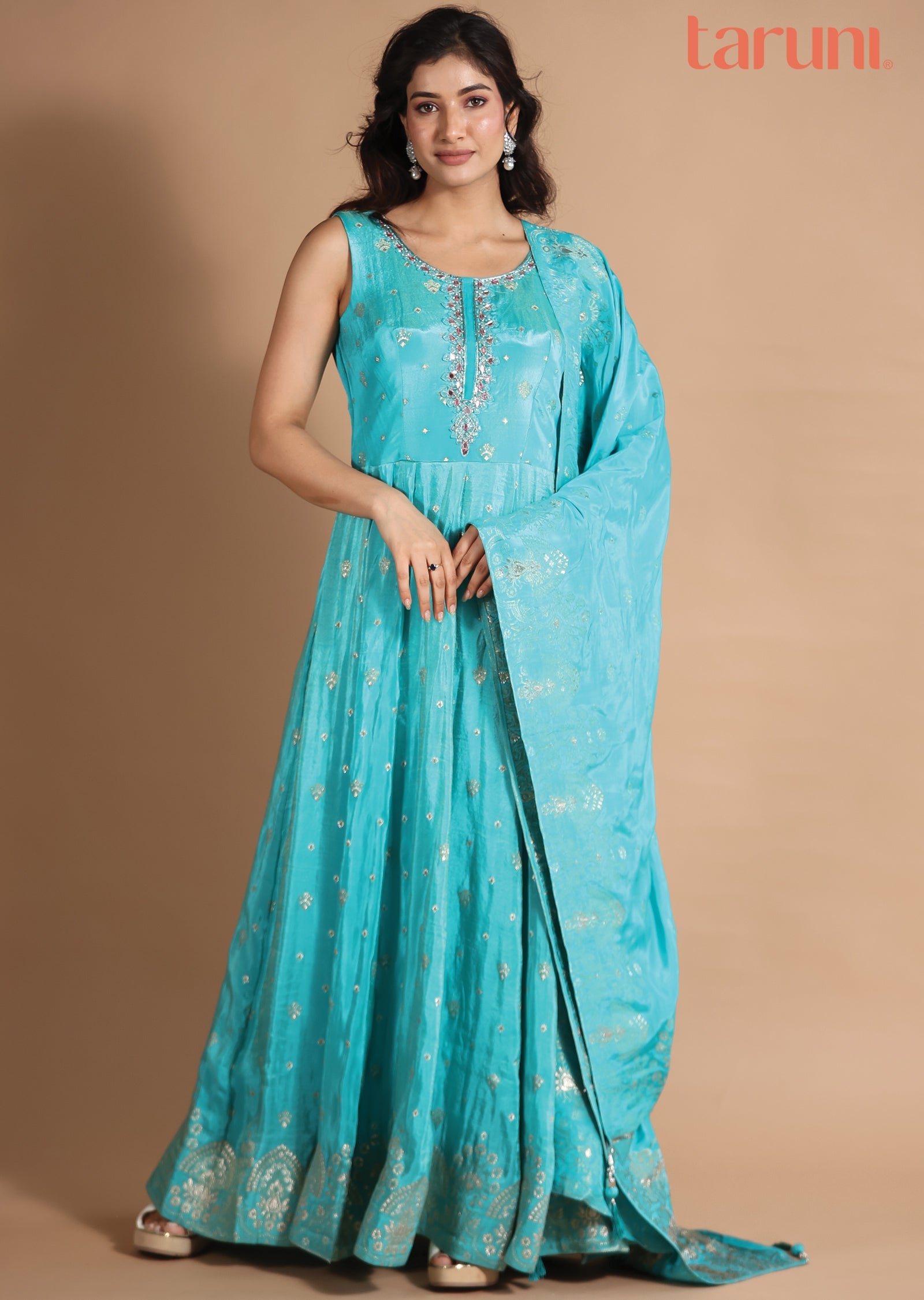 Light Blue Banaras Tissue Anarkali