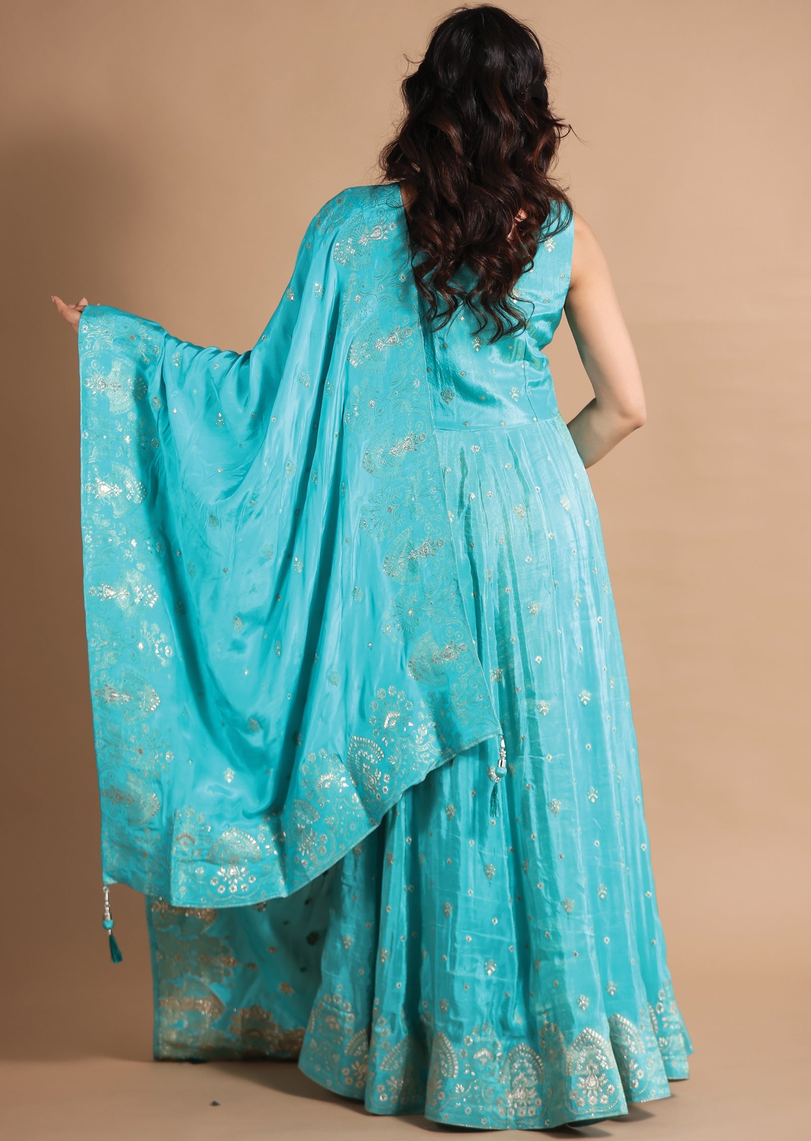 Light Blue Banaras Tissue Anarkali