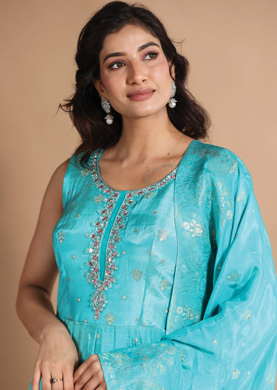 Light Blue Banaras Tissue Anarkali