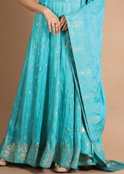 Light Blue Banaras Tissue Anarkali