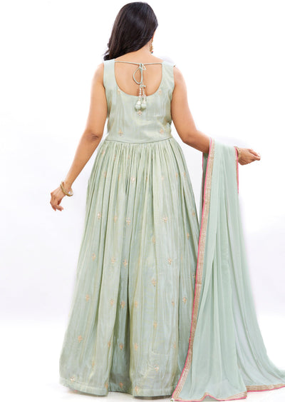 Dusty Green Tissue Anarkali Dress