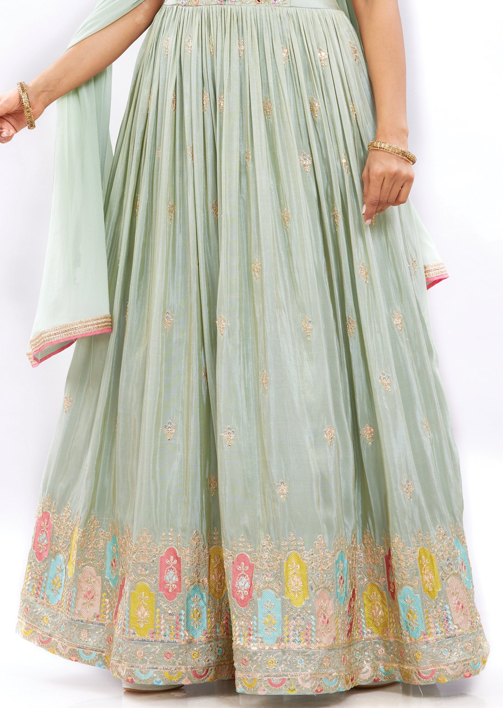 Dusty Green Tissue Anarkali Dress