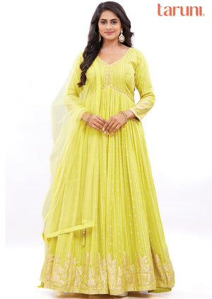 Yellow Alia Cut Anarkali Dress