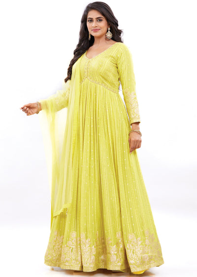 Yellow Alia Cut Anarkali Dress