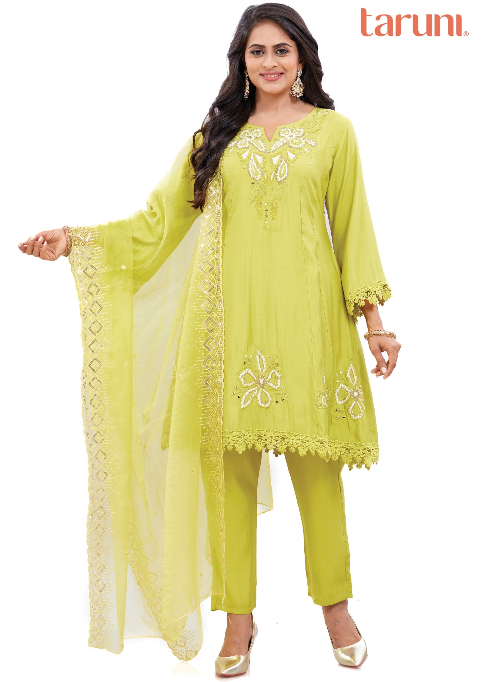 Lime Green Soft Silk Short Anarkali Suit Set