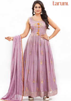 Lavender Banaras Tissue Silk Anarkali Dress