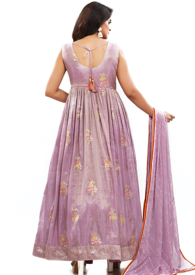 Lavender Banaras Tissue Silk Anarkali Dress