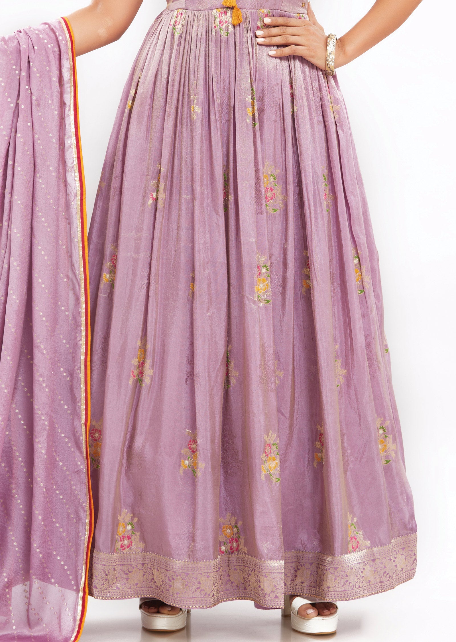 Lavender Banaras Tissue Silk Anarkali Dress