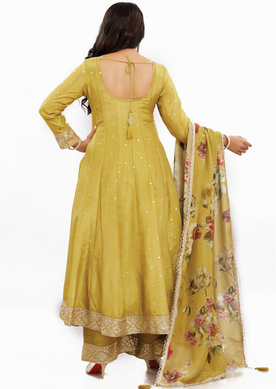 Mustard Tissue Silk Anarkali Suit Set