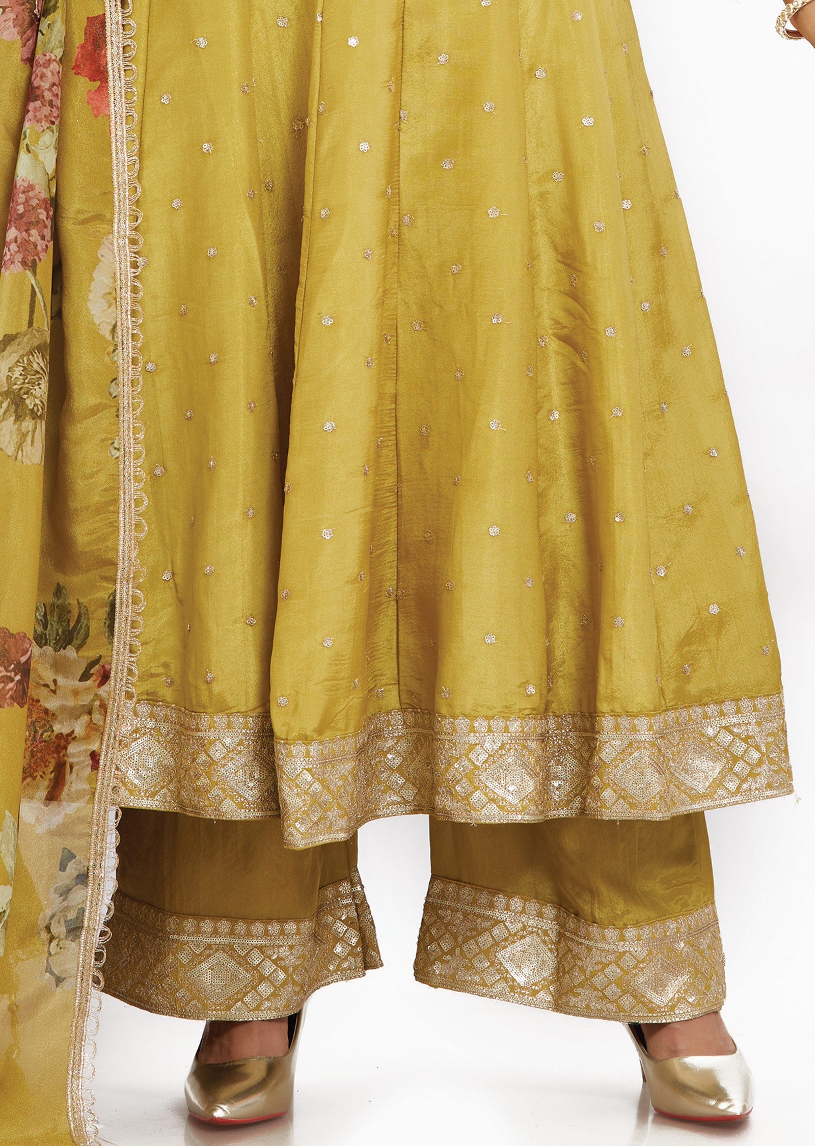 Mustard Tissue Silk Anarkali Suit Set