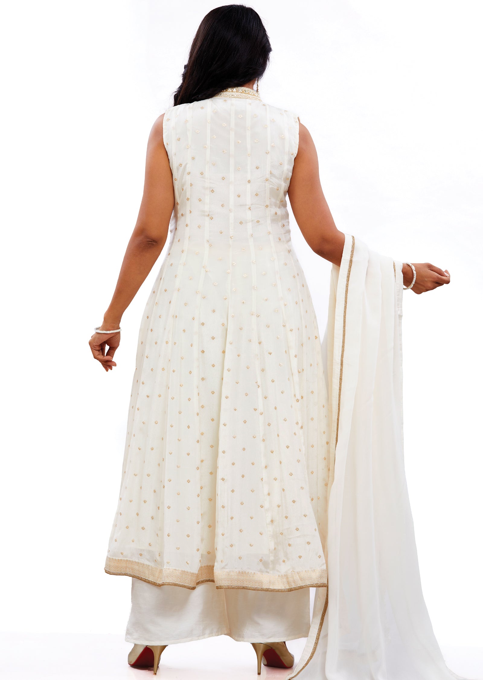 Cream Banaras Chinnon Anarkali Suit