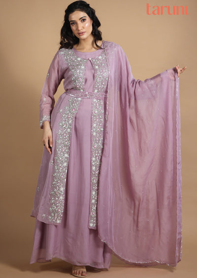 Lavender Organza Anarkali Dress with Long Jacket Lavender Organza Anarkali Dress with Long Jacket