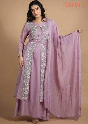 Lavender Organza Anarkali Dress with Long Jacket