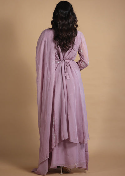 Lavender Organza Anarkali Dress with Long Jacket