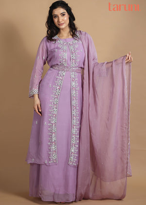 Light Lavender Organza Anarkali Dress with Long Jacket