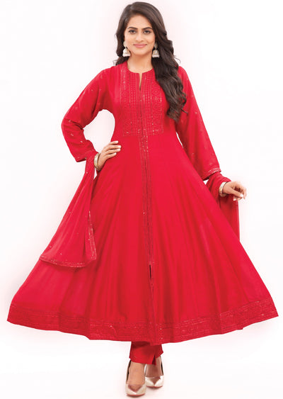 Red Silk Anarkali Suit