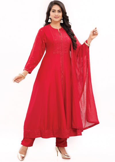 Red Silk Anarkali Suit