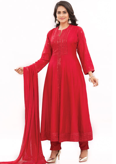 Red Silk Anarkali Suit