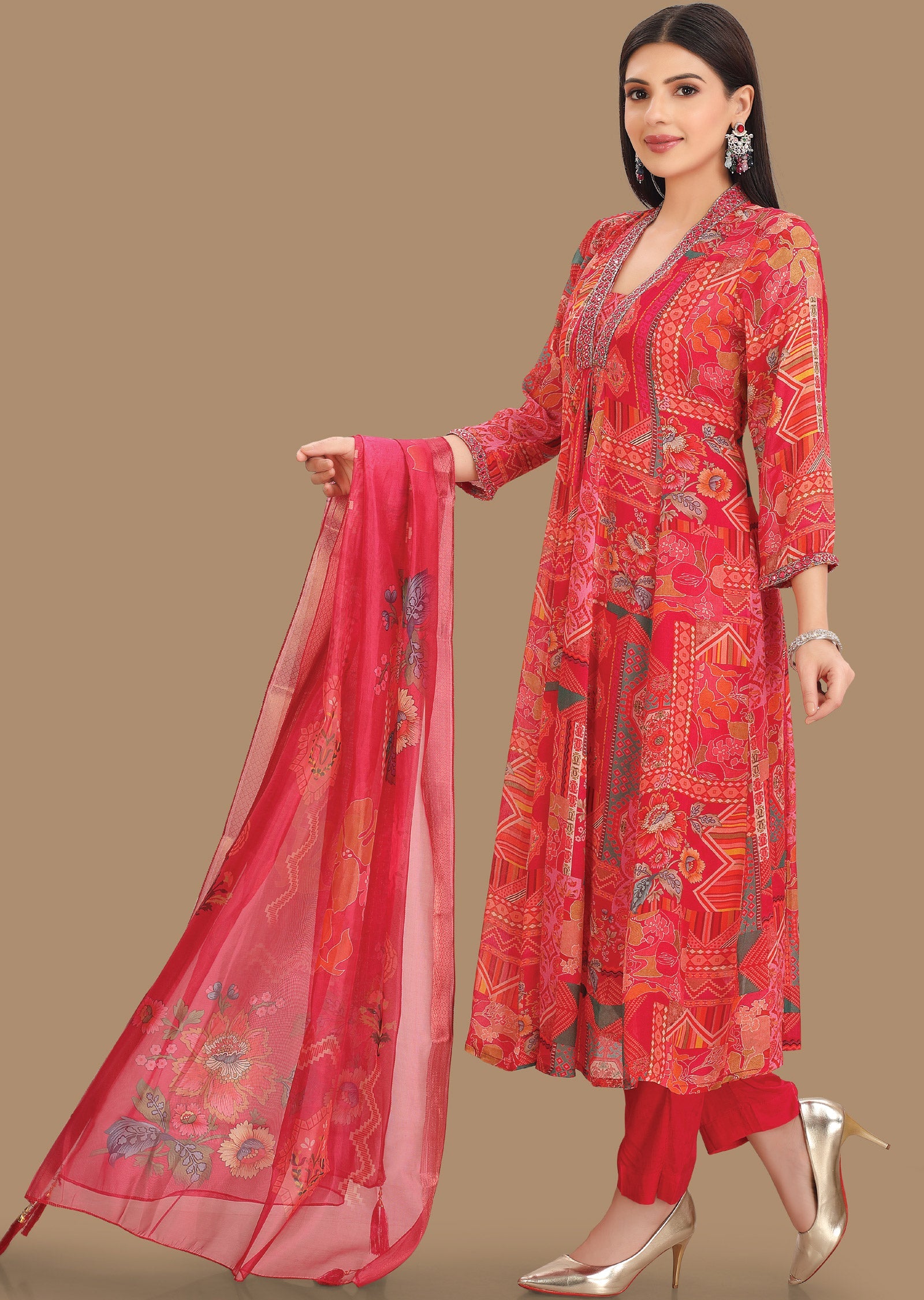 Rani Pink Chinnon Anarkali