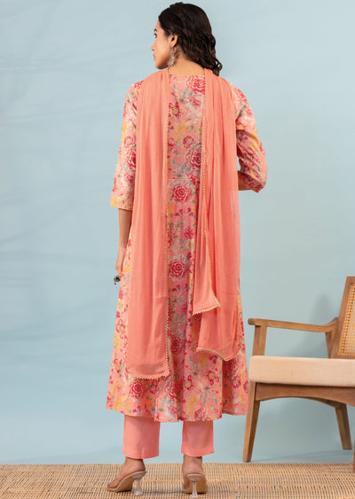 Pink Muslin Anarkali Suit Set