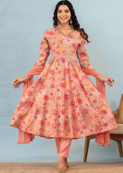 Pink Muslin Anarkali Suit Set