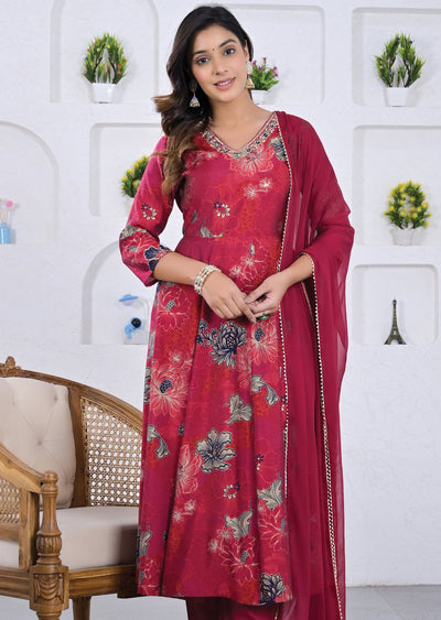 Rani Pink Muslin Anarkali Suit Set