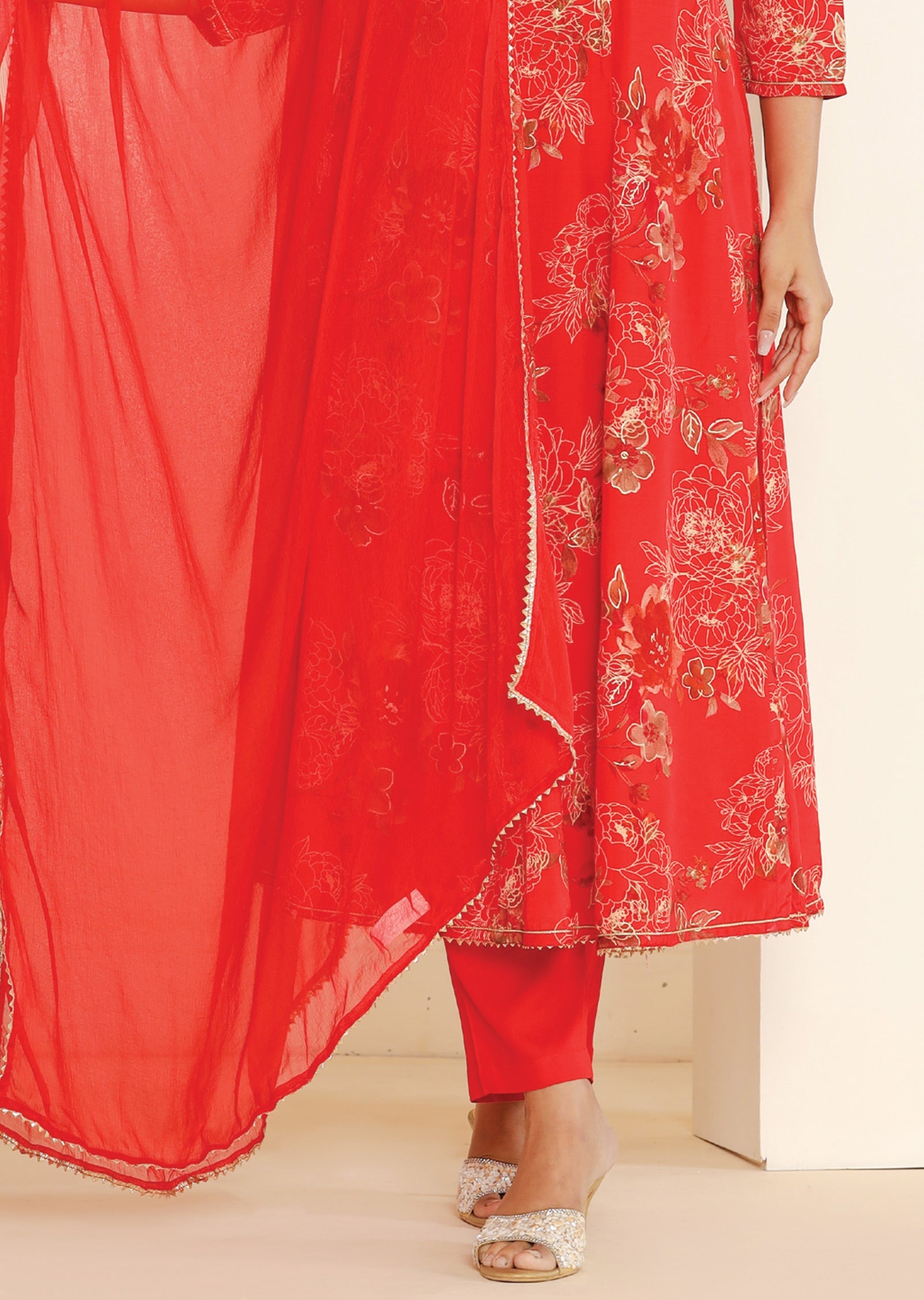 Red Muslin Anarkali Suit Set