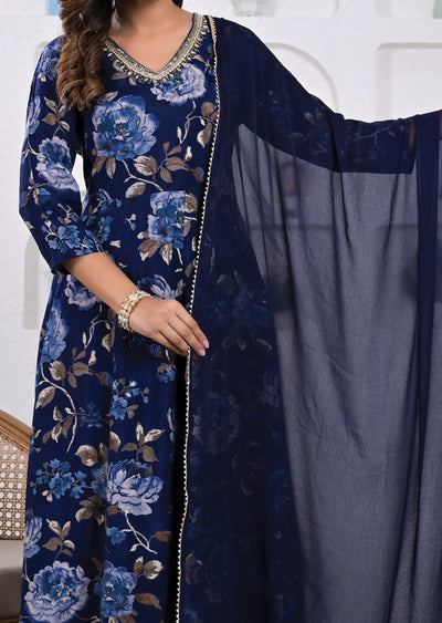 Navy Blue Muslin Anarkali