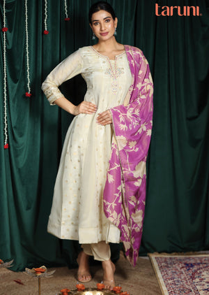 Cream Banaras Tissue Anarkali