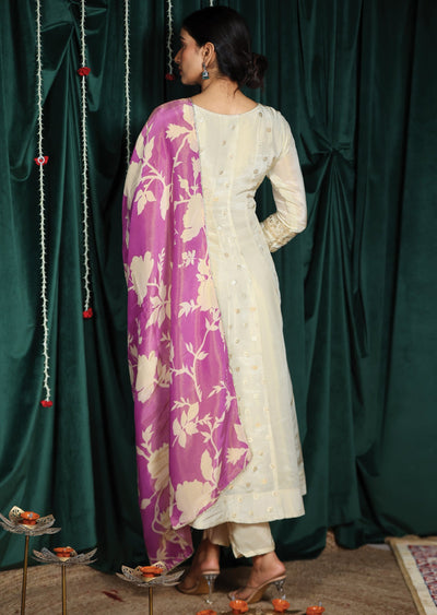 Cream Banaras Tissue Anarkali