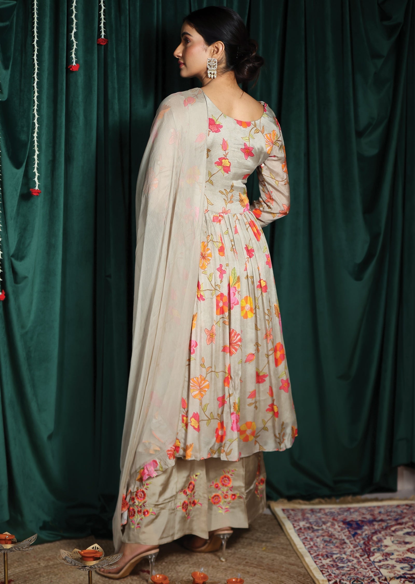 Beige Chinnon Anarkali