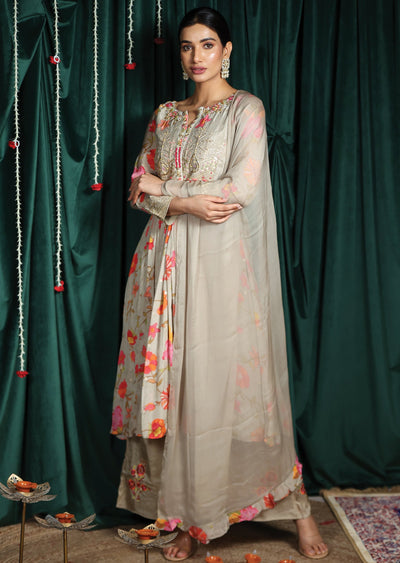 Beige Chinnon Anarkali