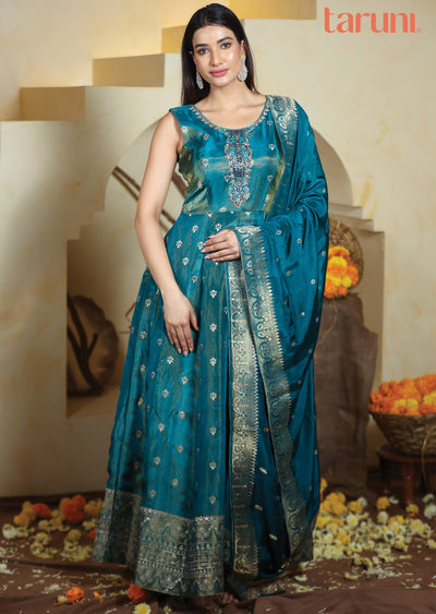 Rama Green Banaras Tissue Anarkali