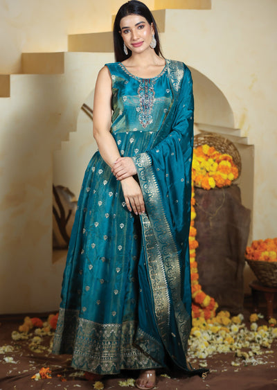 Rama Green Banaras Tissue Anarkali