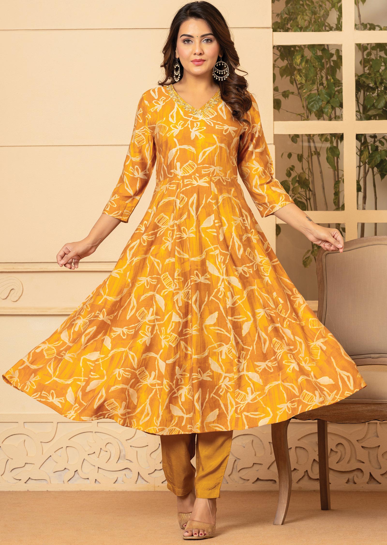 Mustard Muslin Anarkali