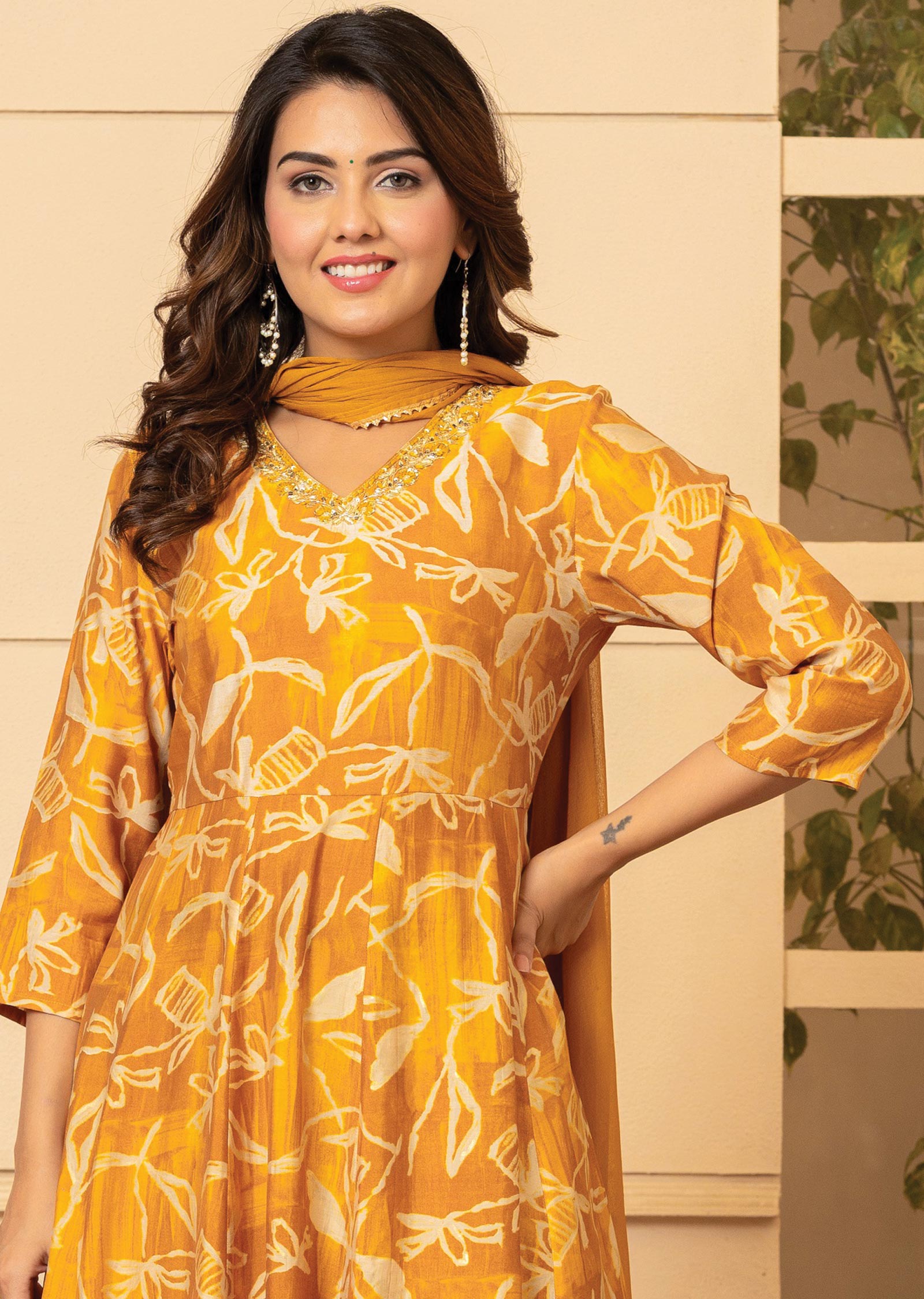 Mustard Muslin Anarkali