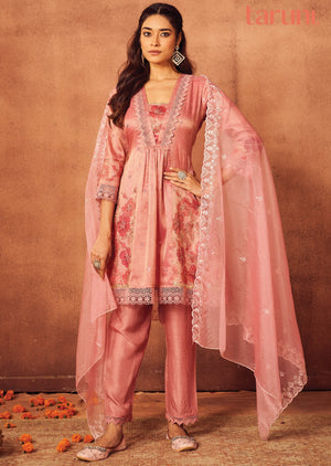 Dark Pink Tissue Silk Anarkali