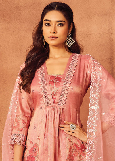 Dark Pink Tissue Silk Anarkali