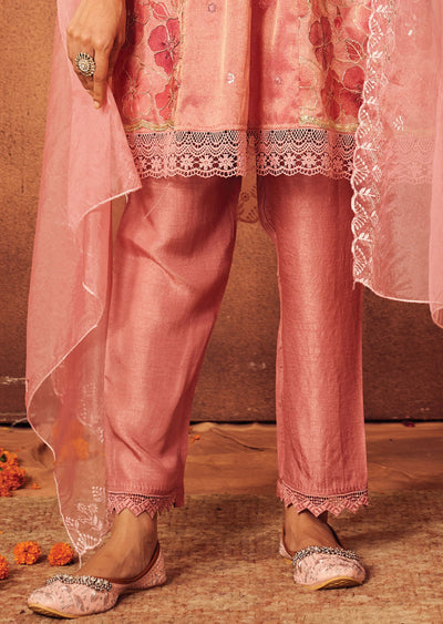 Dark Pink Tissue Silk Anarkali