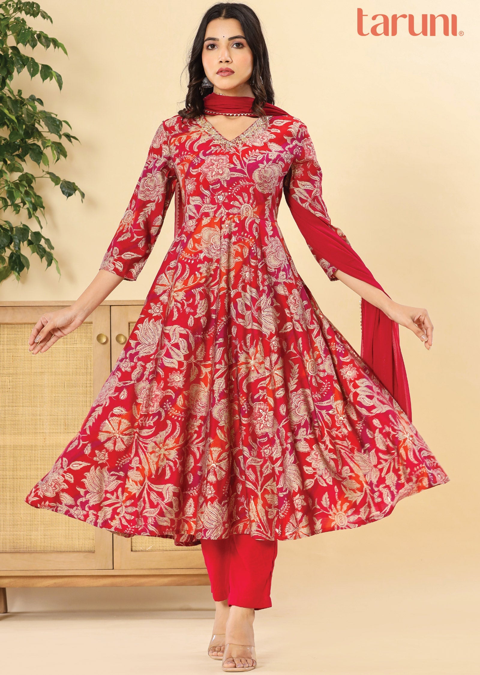 Magenta & Orange Muslin Anarkali