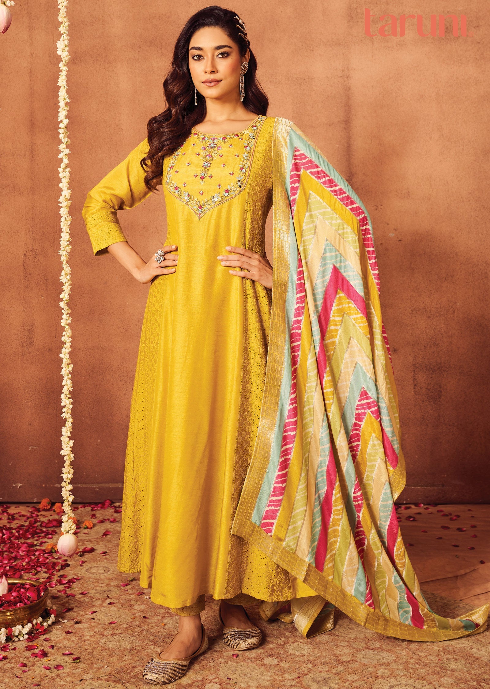 Yellow Crosia Silk Anarkali