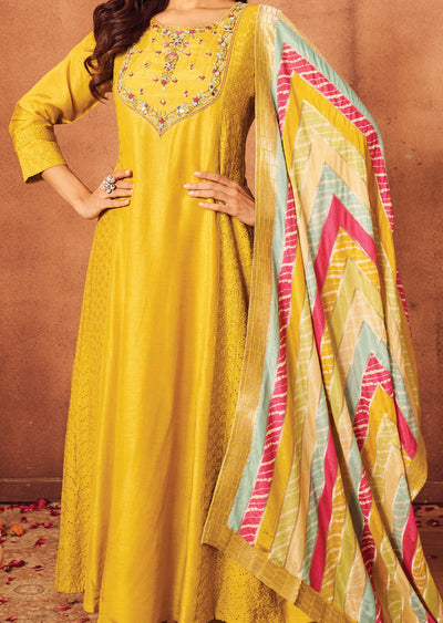 Yellow Crosia Silk Anarkali