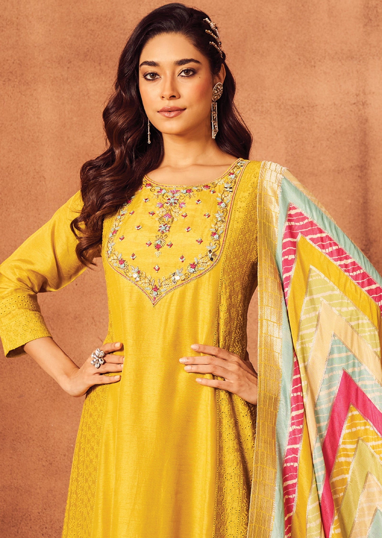 Yellow Crosia Silk Anarkali