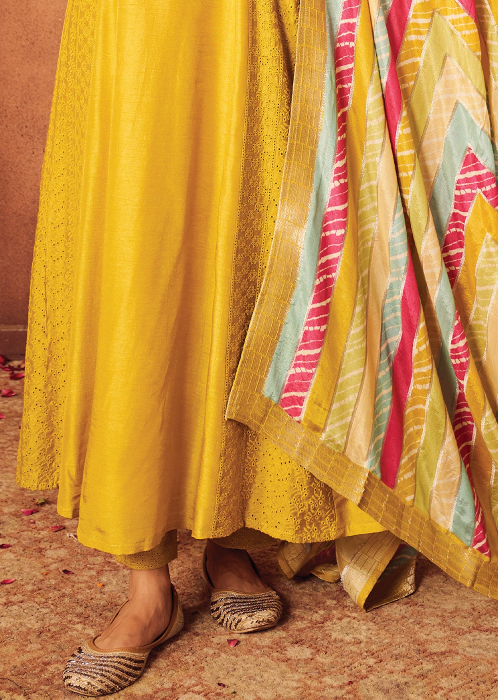 Yellow Crosia Silk Anarkali