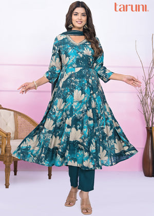 Rama Blue Muslin Anarkali