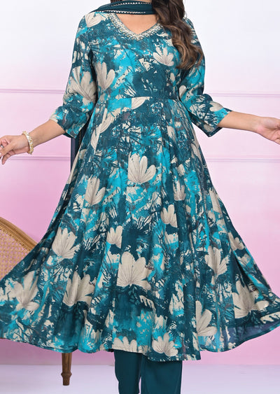 Rama Blue Muslin Anarkali