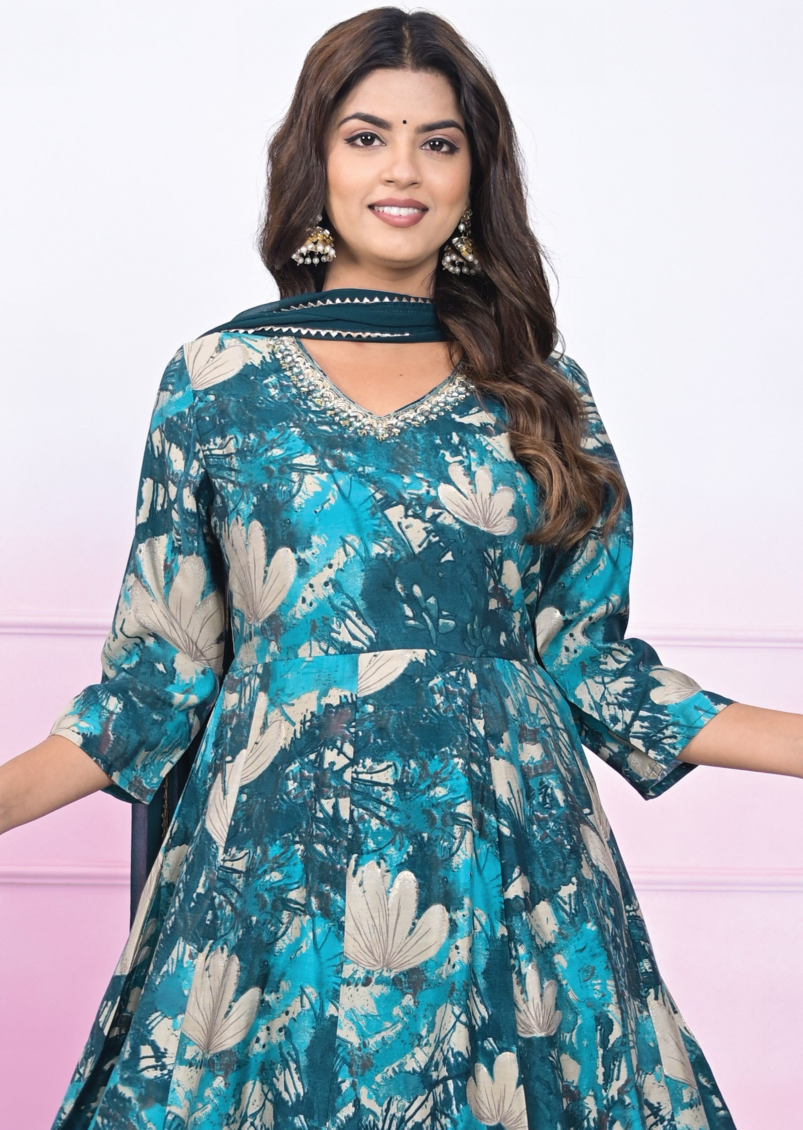 Rama Blue Muslin Anarkali