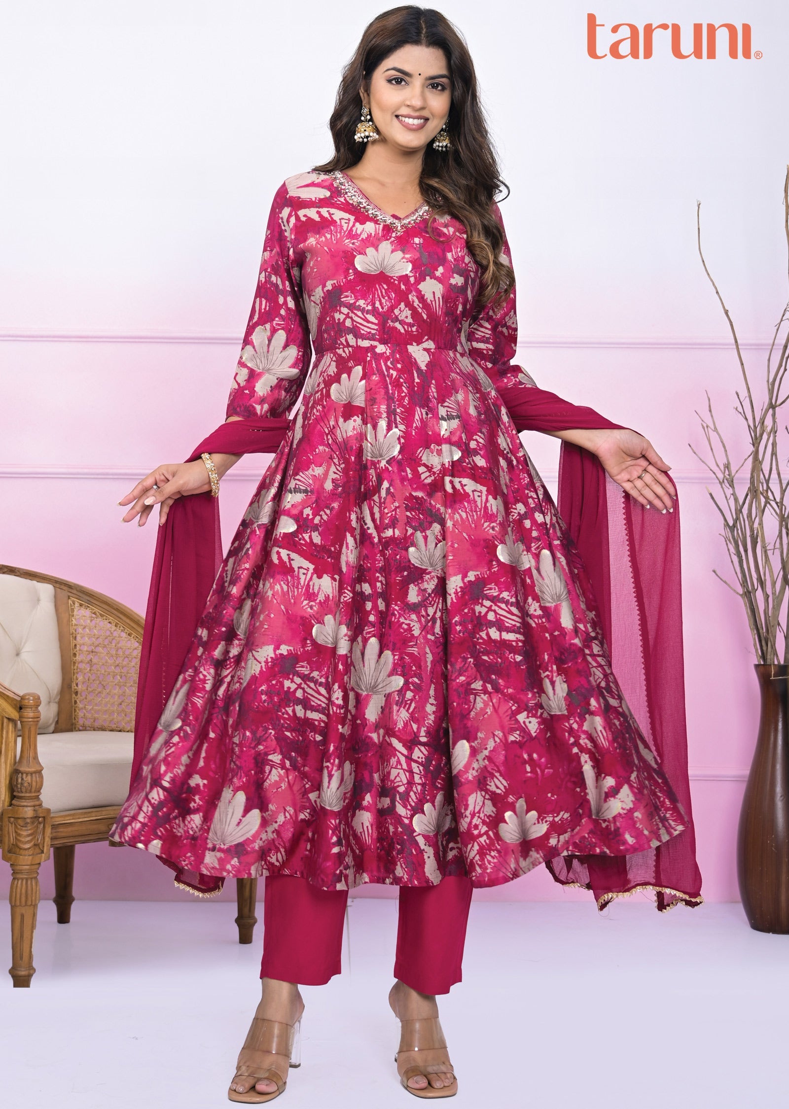 Rani Pink Muslin Anarkali