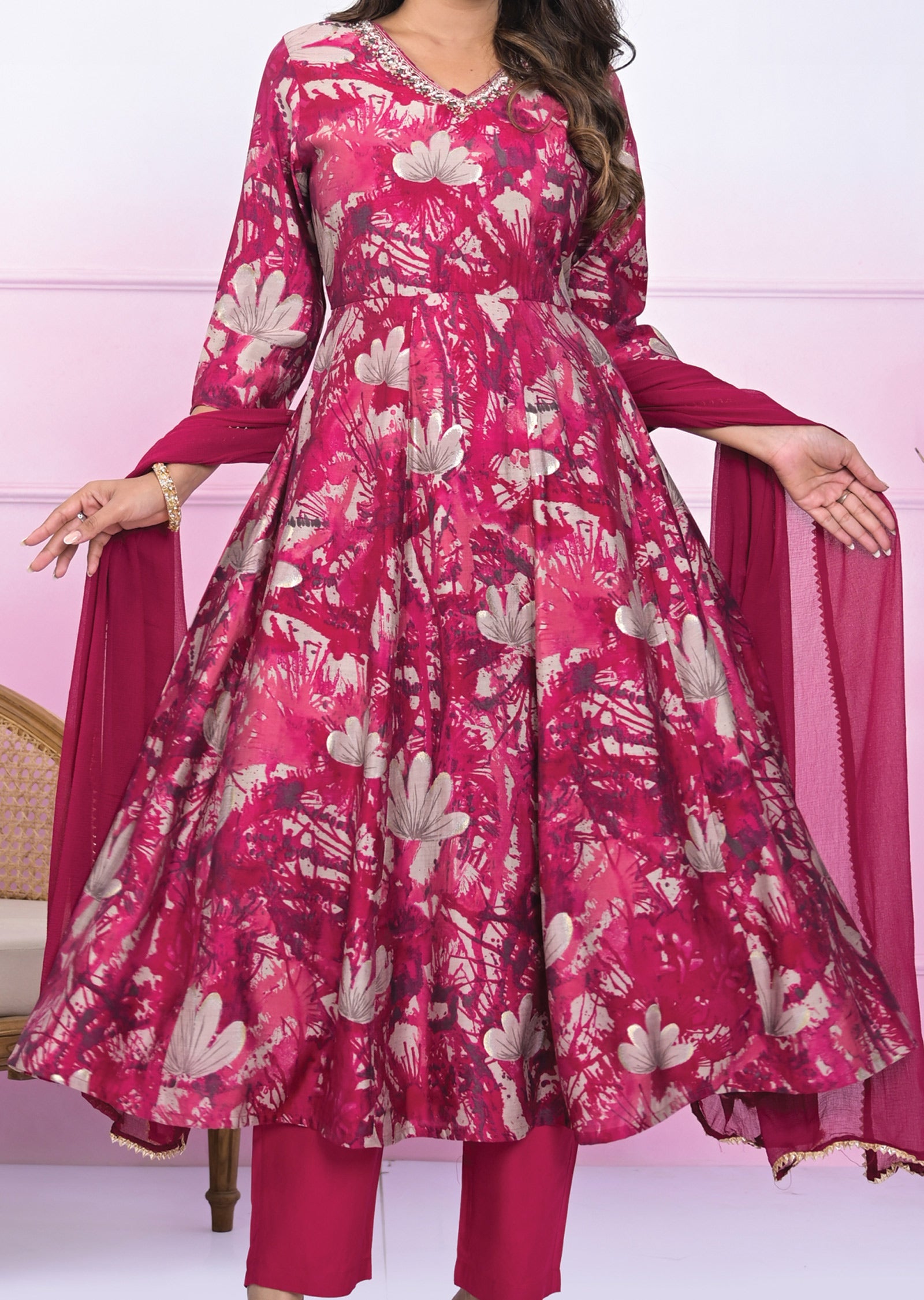 Rani Pink Muslin Anarkali