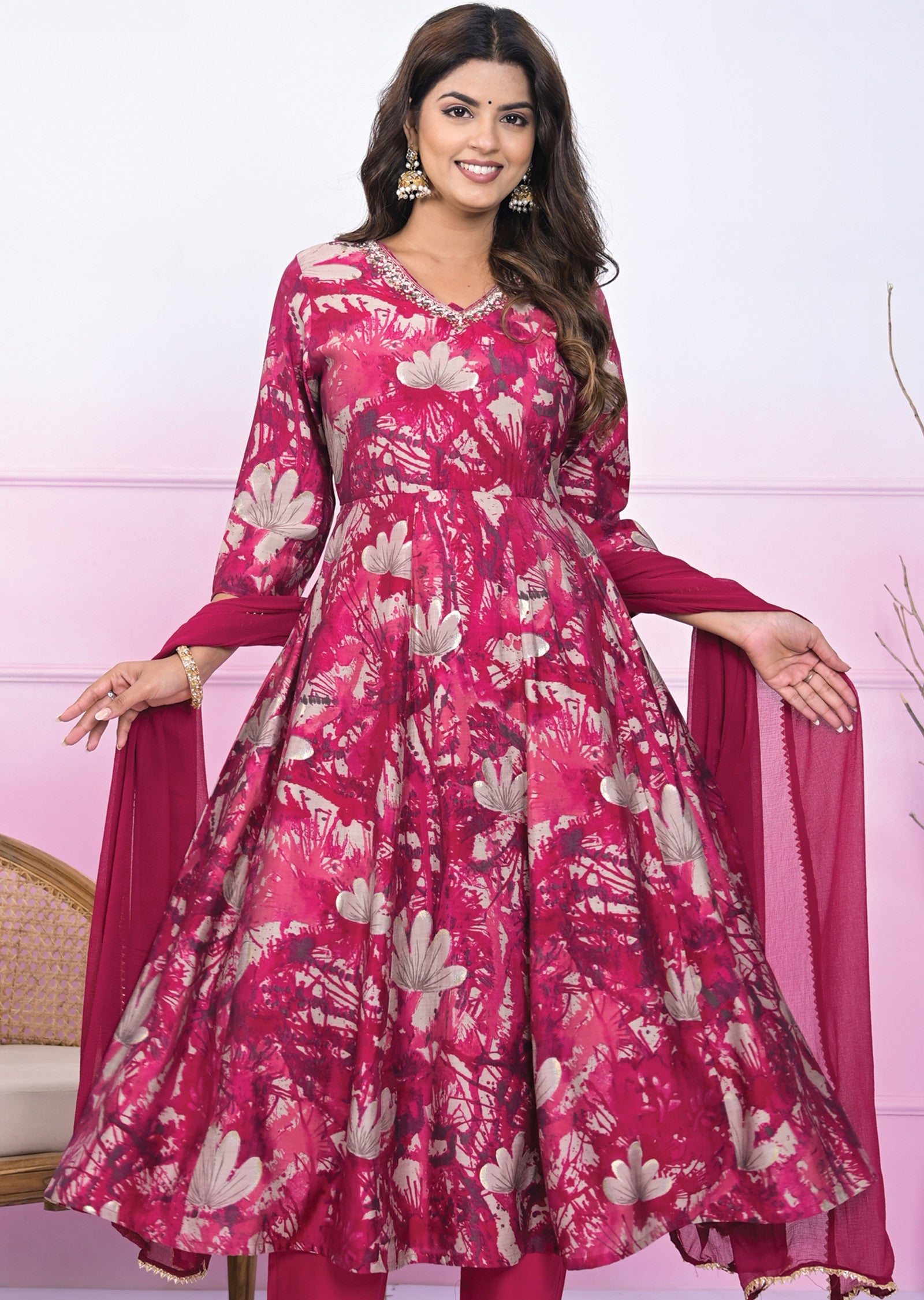 Rani Pink Muslin Anarkali